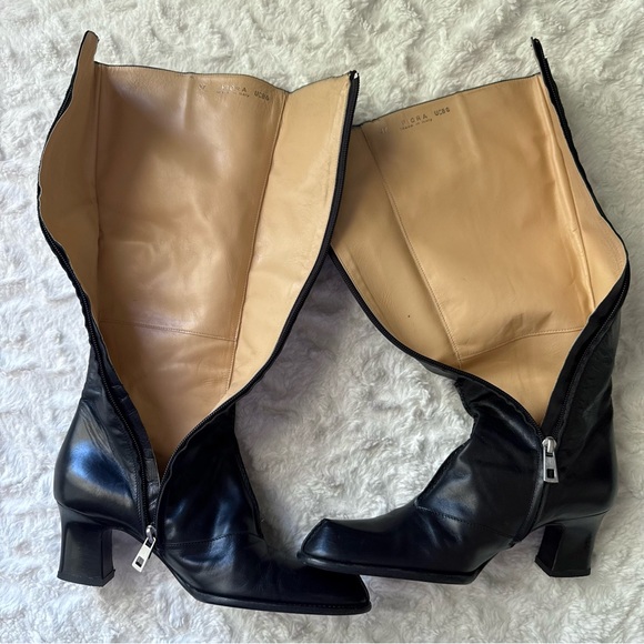 BALLY Fiora Elegant Out Seam Black Leather Knee-High Boots Italy Size 37 EU - Picture 4 of 16